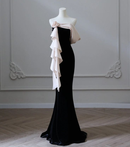 Elegante vestido de fiesta formal con cola de sirena de satén, vestido de noche para graduación Y6414