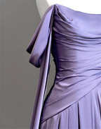 Vestido largo de fiesta modesto de satén morado, vestido de noche morado Y2589