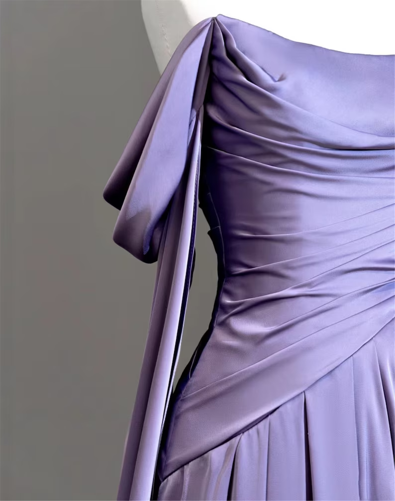 Vestido largo de fiesta modesto de satén morado, vestido de noche morado Y2589