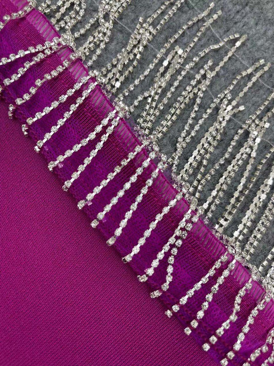 Robe bandage longue élégante à franges et fente brillante pour femme Y407
