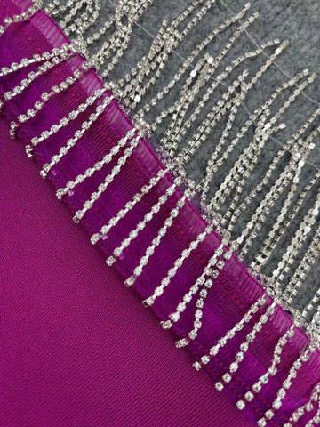 Robe bandage longue élégante à franges et fente brillante pour femme Y407