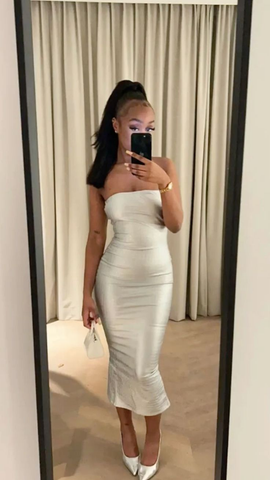 Vestido de noche midi sin tirantes, sexy, ideal para cumpleaños (Y5351)