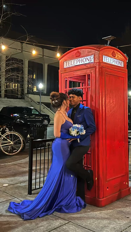 Robe de soirée sirène bleu roi classique avec traîne Y4229