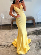 Glint | Robes de bal longues sirène à sequins jaunes et col en V scintillants