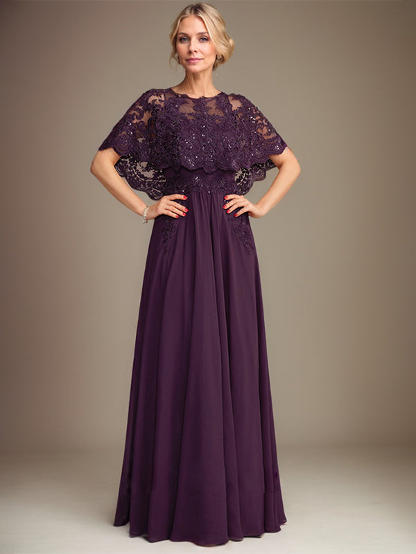 Vestido de novia de corte línea A, escote barco, largo hasta el suelo, de gasa de encaje con apliques de lentejuelas para la madre de la novia 