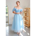 Superbe et charmante robe de bal trapèze en tulle à épaules dénudées