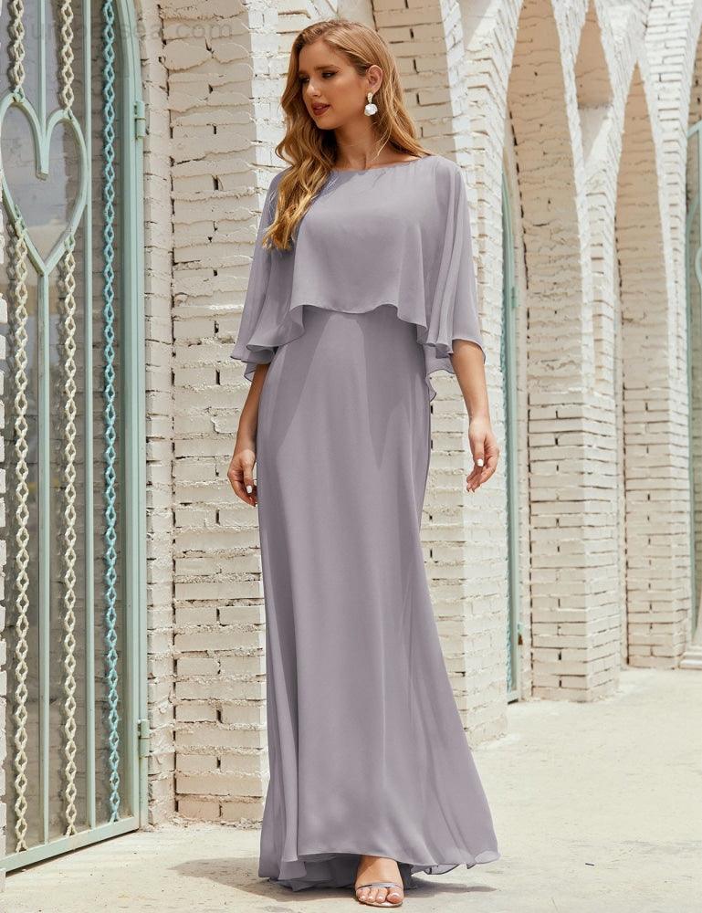 Vestido de dama de honor Sunderly para mujer, manga larga, cuello en V, de gasa, vestido formal de fiesta de boda SY28018
