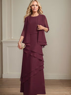 Vestido de gasa de corte recto y escote redondo hasta el suelo para la madre de la novia