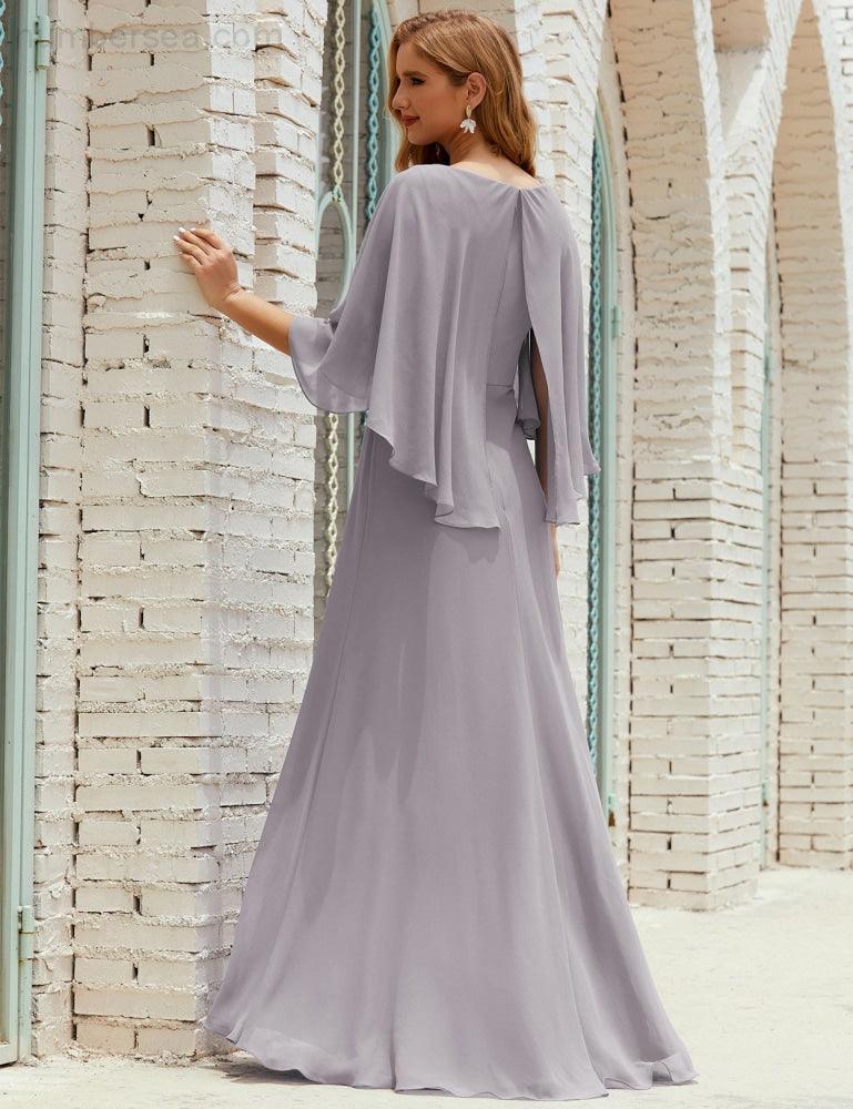 Vestido de dama de honor Sunderly para mujer, manga larga, cuello en V, de gasa, vestido formal de fiesta de boda SY28018