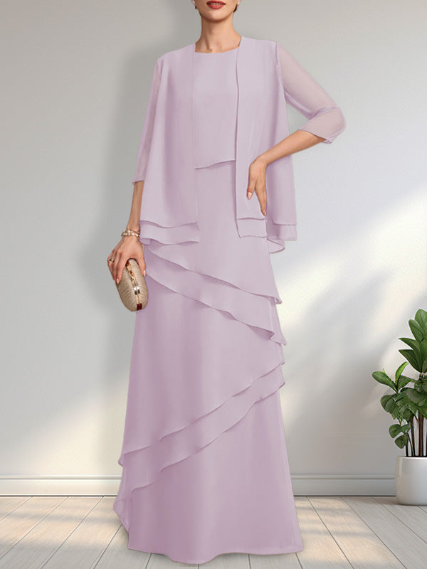 Vestido de gasa de corte recto y escote redondo hasta el suelo para la madre de la novia