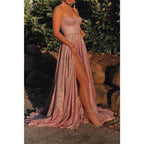 Robe de bal rose fendue à taille haute et décolleté en cœur