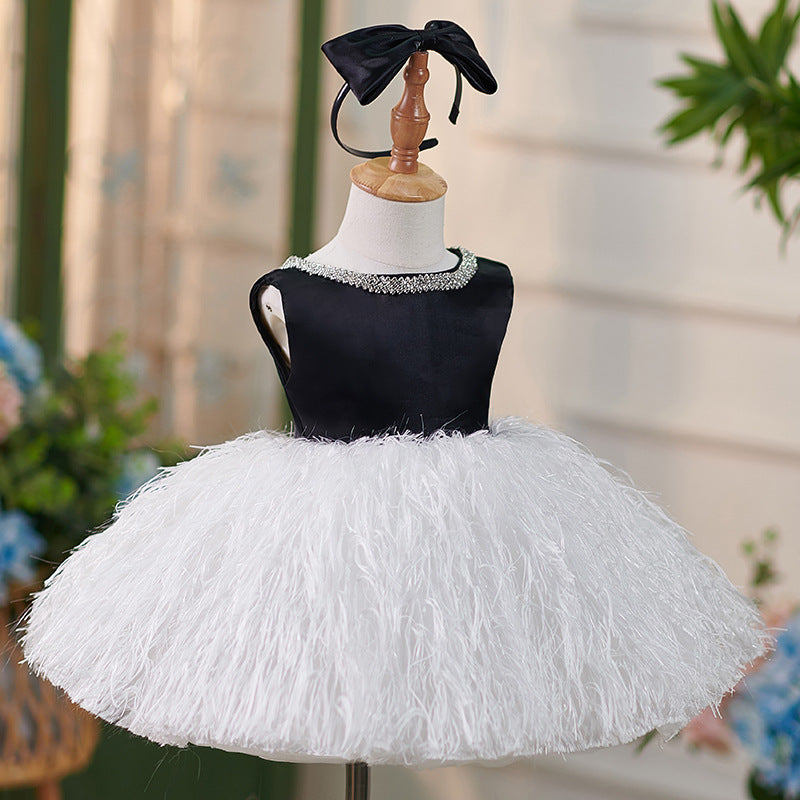 Vestido de satén hasta la rodilla para fiesta de primer cumpleaños de niña