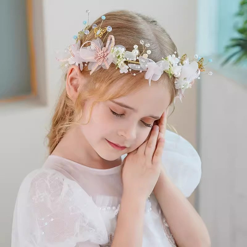 Diadema de princesa con corona de perlas para niñas