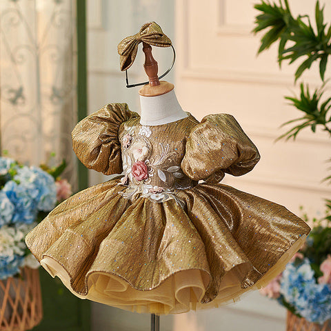 Vestido de fiesta de primer cumpleaños para niña, de jacquard hasta la rodilla 