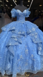 Vestido de baile de tul y encaje azul de lujo, vestido azul para quinceañera, vestido de 16 años Y4510