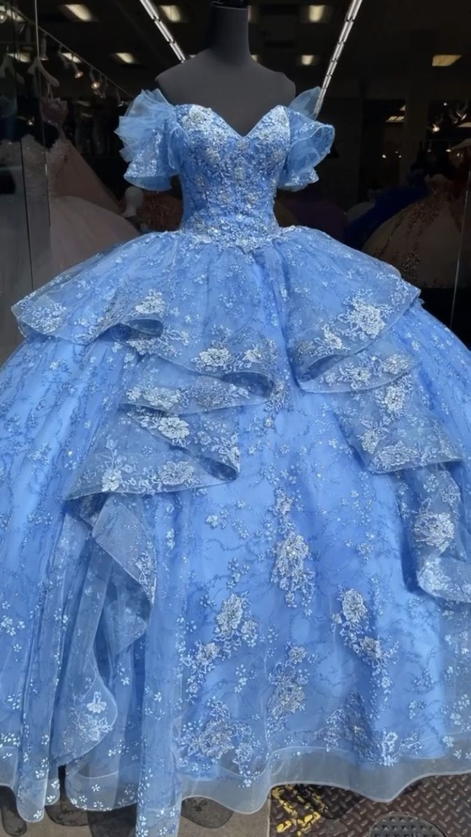 Vestido de baile de tul y encaje azul de lujo, vestido azul para quinceañera, vestido de 16 años Y4510