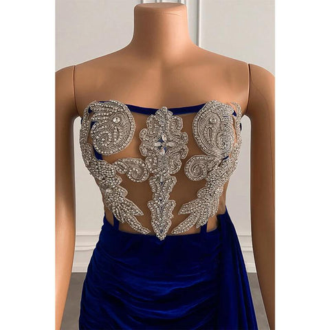 Robe de bal courte africaine en velours à perles épaisses et sans bretelles pour fille noire 