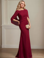 Vestido de chifón hasta el suelo, corte sirena/trompeta, para la madre de la novia, con pliegues 