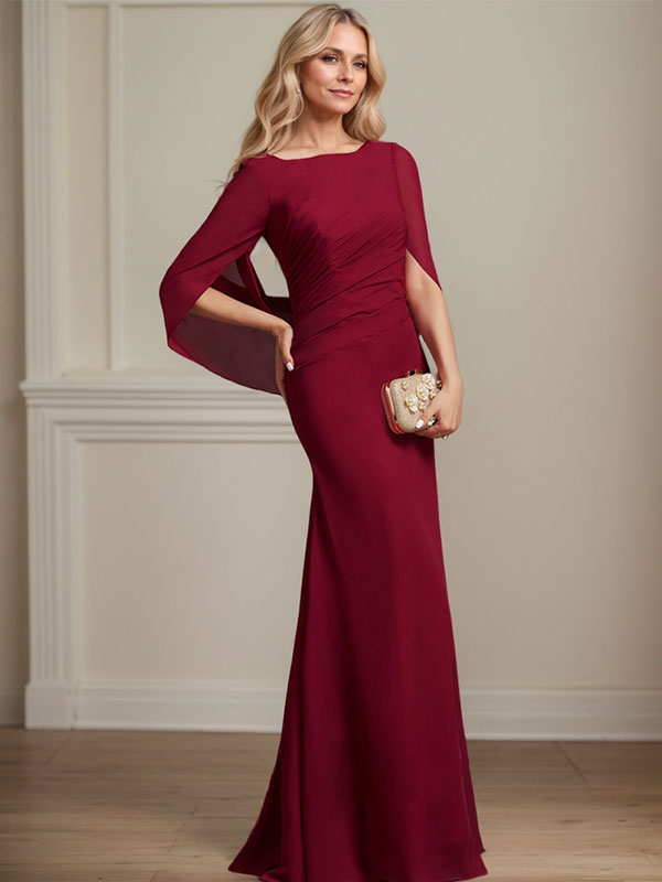 Vestido de chifón hasta el suelo, corte sirena/trompeta, para la madre de la novia, con pliegues 