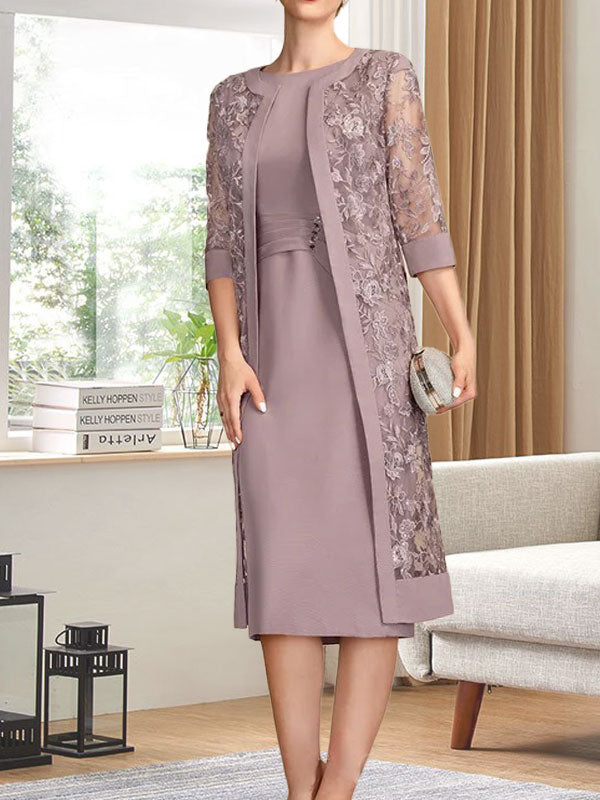 Vestido de gasa corte recto/columna hasta la rodilla para la madre de la novia con lentejuelas plisadas