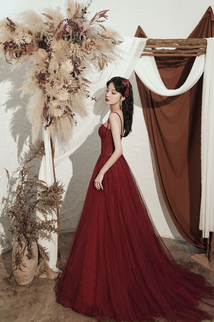 Robe de bal longue à sequins de haute qualité, couleur bordeaux, référence Y4704