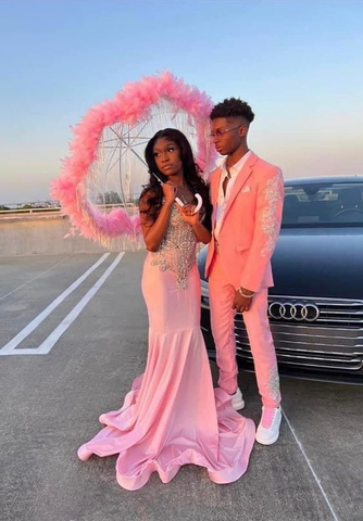 Vestido de noche sirena rosa encantador, vestido de gala rosa Y6539