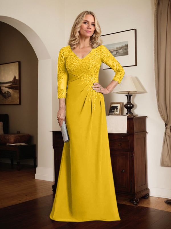 Vestido de novia de corte recto/columna, escote en V ilusión, largo hasta el suelo, de gasa de encaje con lentejuelas plisadas. 