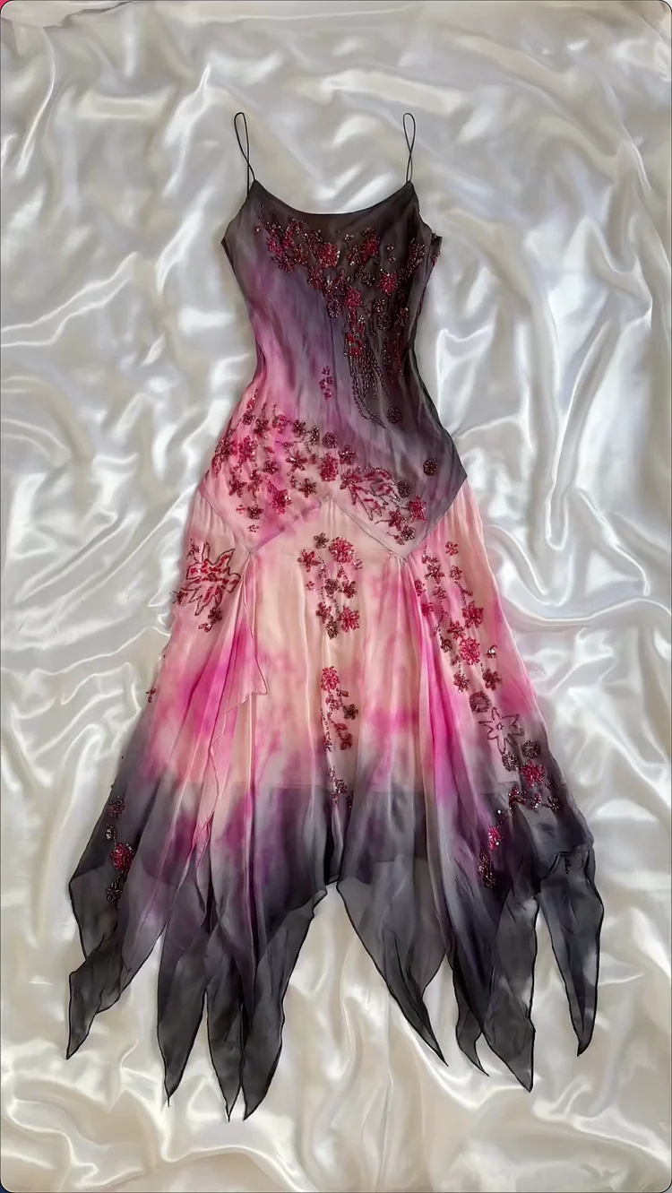 Precioso vestido de noche de gasa con tirantes finos y cuentas, estilo sirena, modelo Y8222