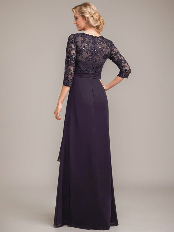 Vestido de novia de corte línea A, escote en V, largo hasta el suelo, de gasa de encaje con volantes en cascada y lentejuelas. 