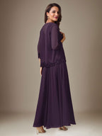 Robe prune trapèze en mousseline à sequins 