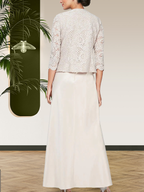 Robe jupe-veste en dentelle pailletée et satin avec veste ouverte