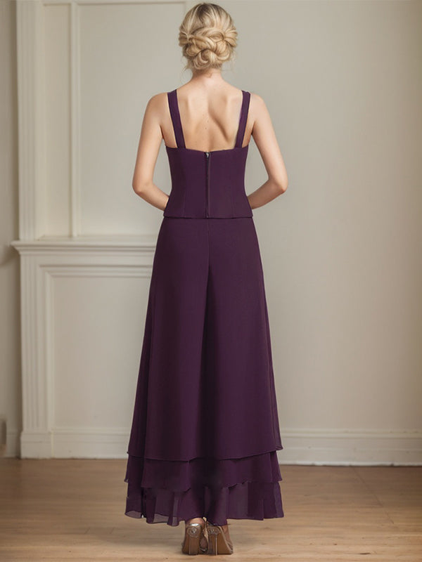Conjunto de pantalón y chaqueta de dos piezas, corte cuadrado, largo hasta el tobillo, encaje, gasa, vestido de madre de la novia con lentejuelas 
