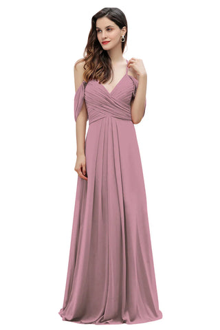 Elegant Off Shoulder Spaghetti Straps Aline Chiffon Bridesmaid Dress Floor Length Wedding Party Dress