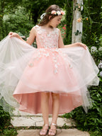 Vestido de princesa asimétrico de tul rosa para niña de las flores 