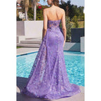 Vestido de noche largo de fiesta con escote corazón y tul sin tirantes