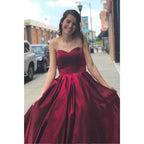 Robe de bal trapèze simple en satin bordeaux avec poches 