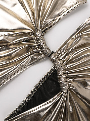 Vestidos largos de noche ajustados, sin mangas, asimétricos, plisados, brillantes, con abertura en la espalda y un solo hombro. 