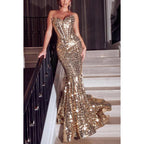 Vestido largo de sirena con lentejuelas y escote corazón para fiesta de graduación y noche