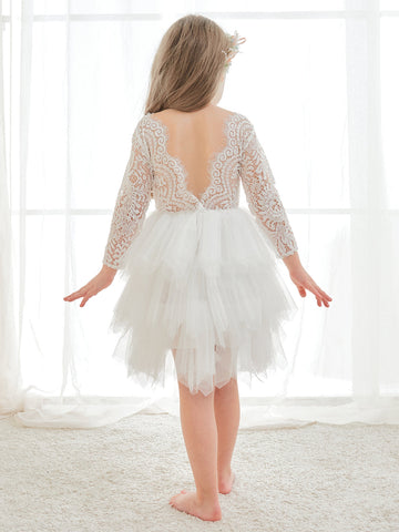 Vestido blanco de tul y encaje hasta la rodilla (2003227580) 