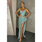 Vestido de fiesta de corte tubo/columna, vestido de fiesta con abertura alta, vestidos de noche formales con brillo 