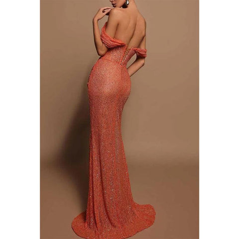 Spaghetti Straps Beads Lace Mermaid Formal Prom Dress