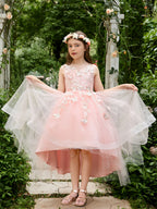 Vestido de princesa asimétrico de tul rosa para niña de las flores 