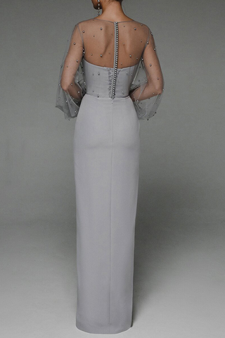 Vestidos de noche sin tirantes con abertura, cuentas y malla, elegantes y lisos, de celebridades 