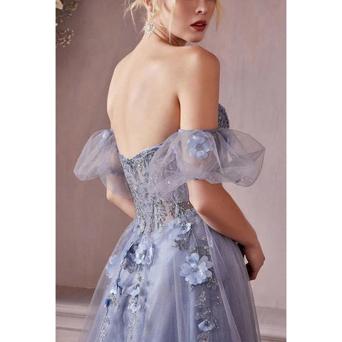 Sweetheart Strapless Floral Appliqued Ruched Tulle A-Line Long Prom Dress