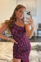 Sparkly Purple Sequins Long Prom Dress with Slit