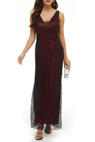 Robe de soirée sexy formelle patchwork à col en V 