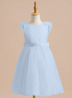 Vestido de niña de las flores de corte A, de satén y tul, hasta la rodilla 