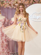 Vestido de fiesta de tul corte A con flores 3D
