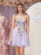 Vestido de fiesta de tul corte A con flores 3D