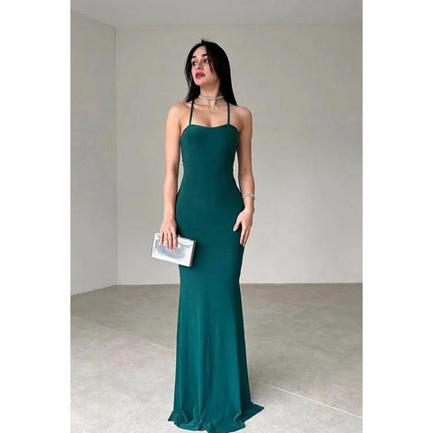 Vestido de fiesta sexy, sencillo e informal, con corte tubo/columna y tirantes cruzados, cuadrado